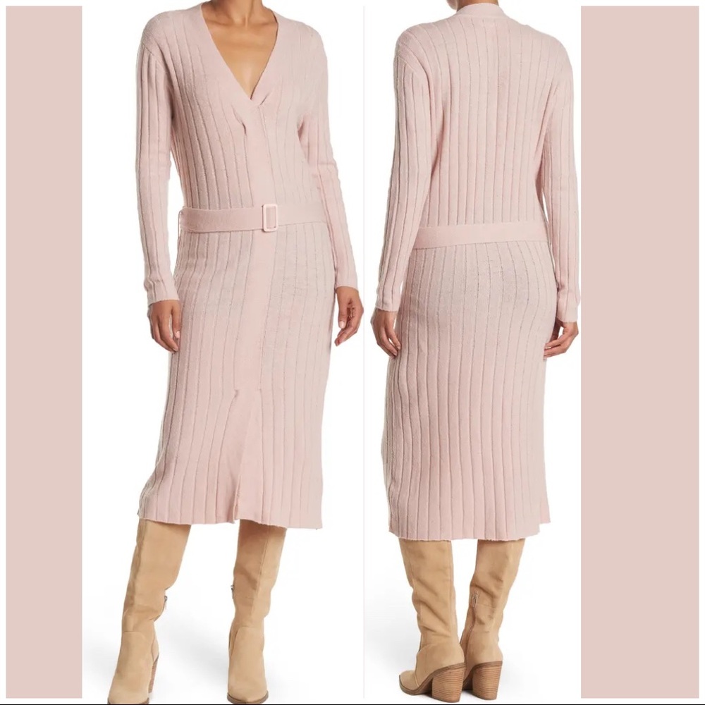 🆕 STITCHDROP Tied To You Belted Midi Sweater Dress pink